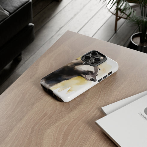 Badger on a Yellow Background - Impact Resistant Phone Case
